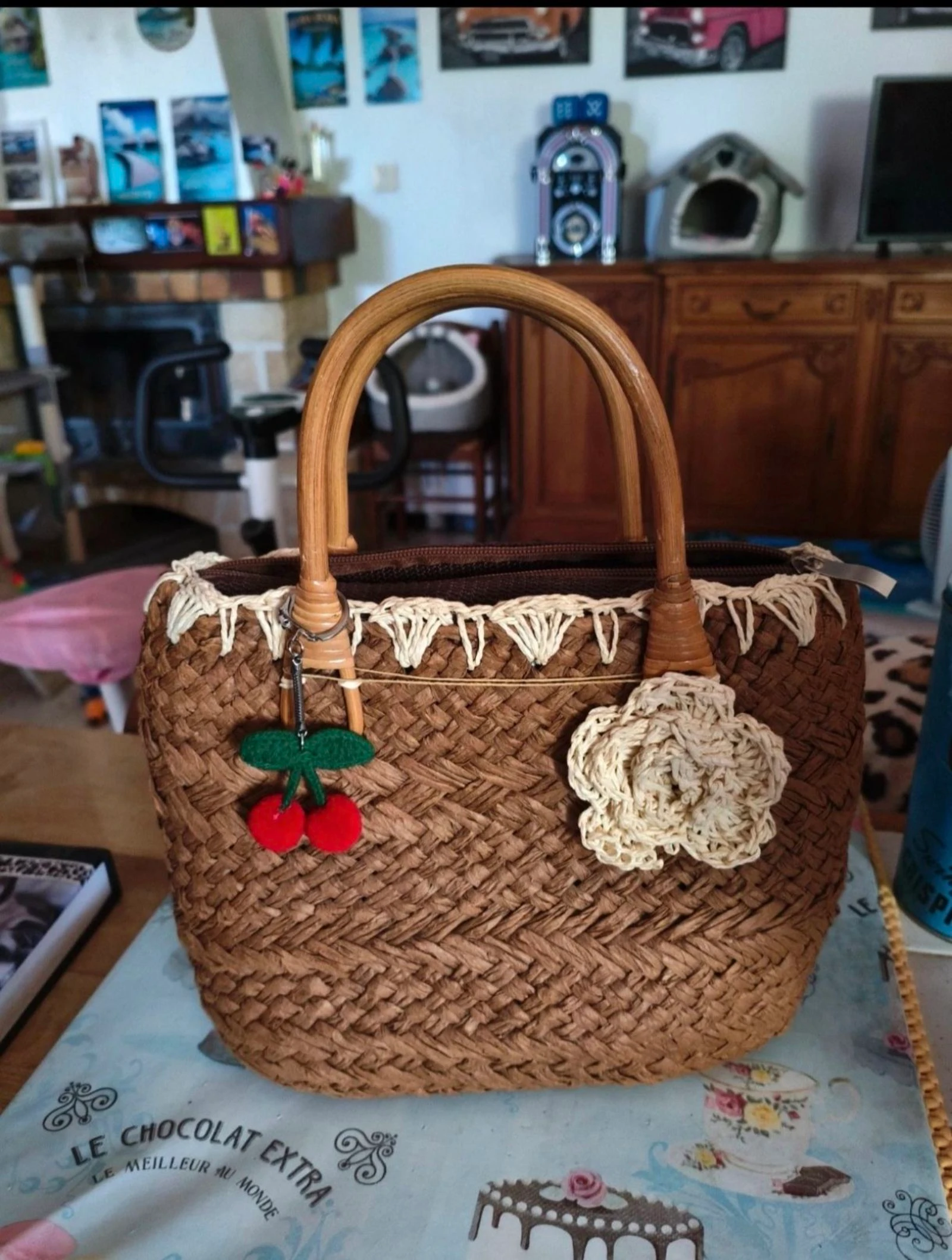 Sac à main en osier vintage TBE 